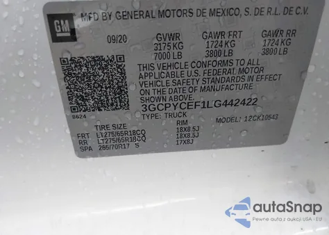 2020 Chevrolet Silverado K1500 Trail Boss Custom из США, поврежденный, VIN 3GCPYCEF1LG442422